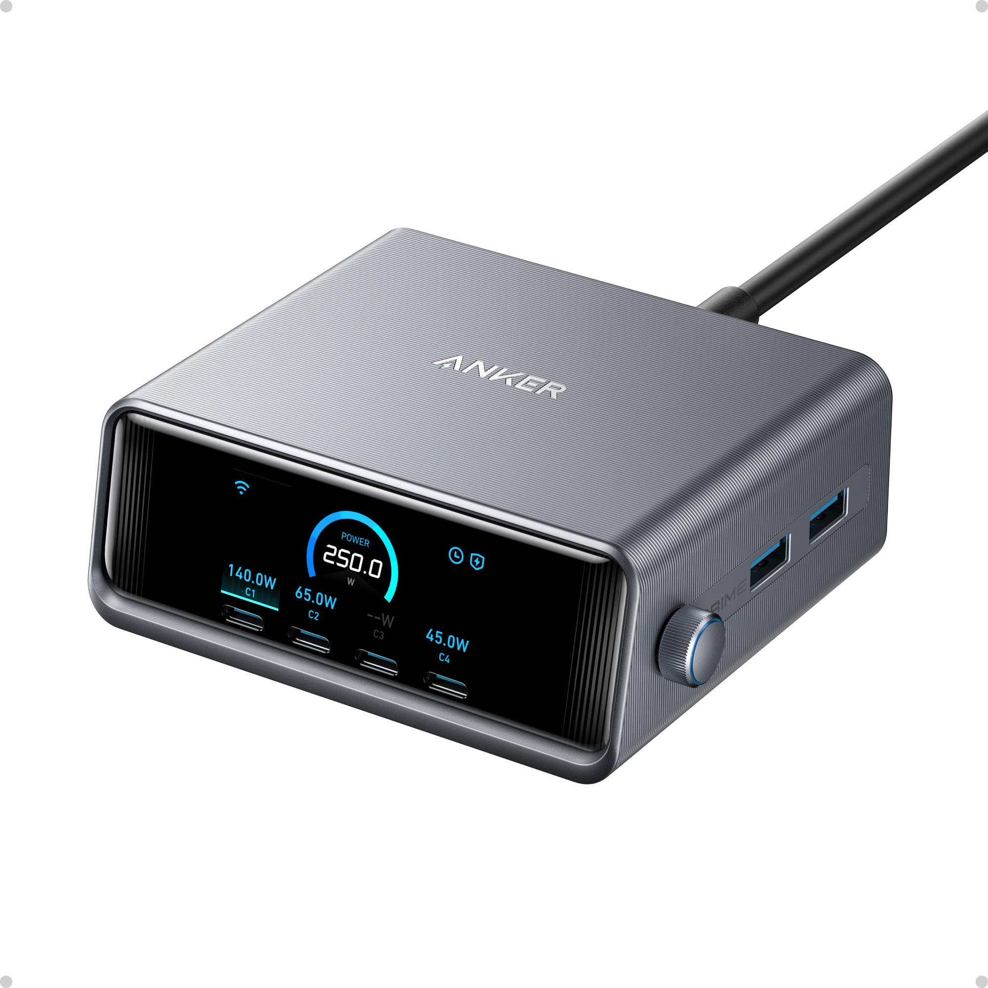 Anker Prime Charger 250Wの本体正面と側面